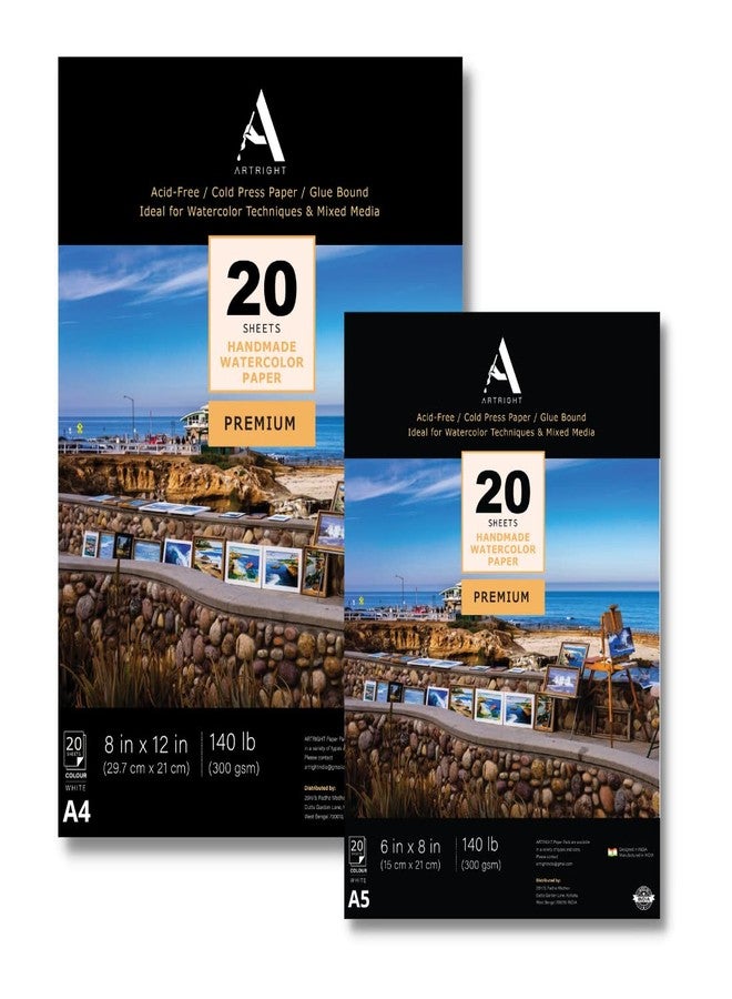 ArtRight Watercolour Paper Combo of A4 (20 Sheets) & A5 (20 Sheets) Handmade Acid Free Watercolor Papers for Watercolor, Acrylic, Ink and Mixed Media - Image 1